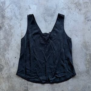 Vintage 90s Black Floral Satin Babydoll Tank Y2K Coquette Top